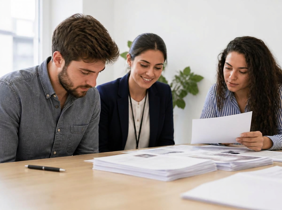 A campaign team adjusting materials together during a working session