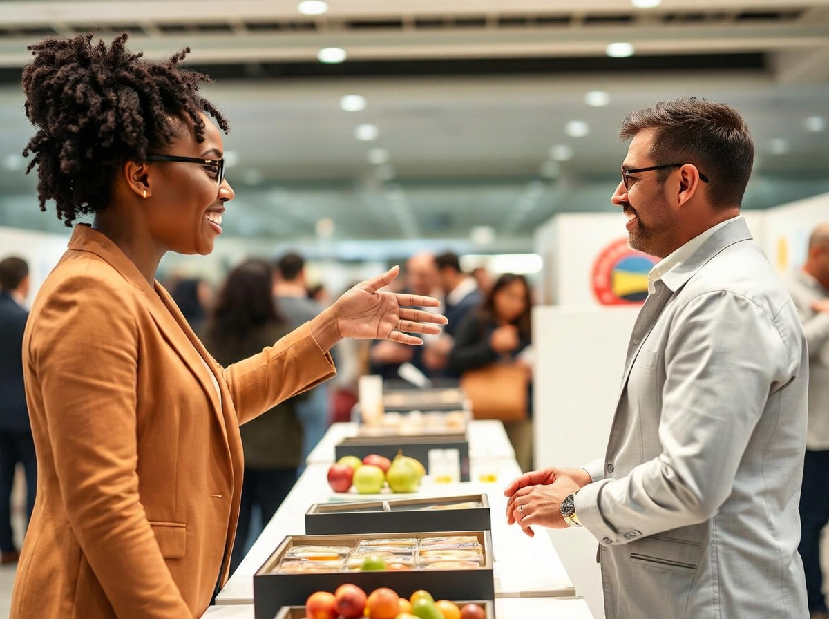 A brand ambassador demonstrating a product to a customer at an event