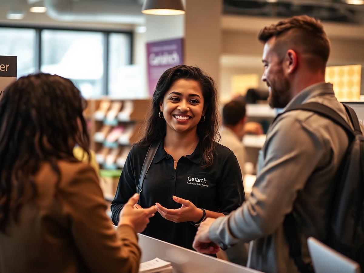 A brand representative speaking with customers during a retail activation