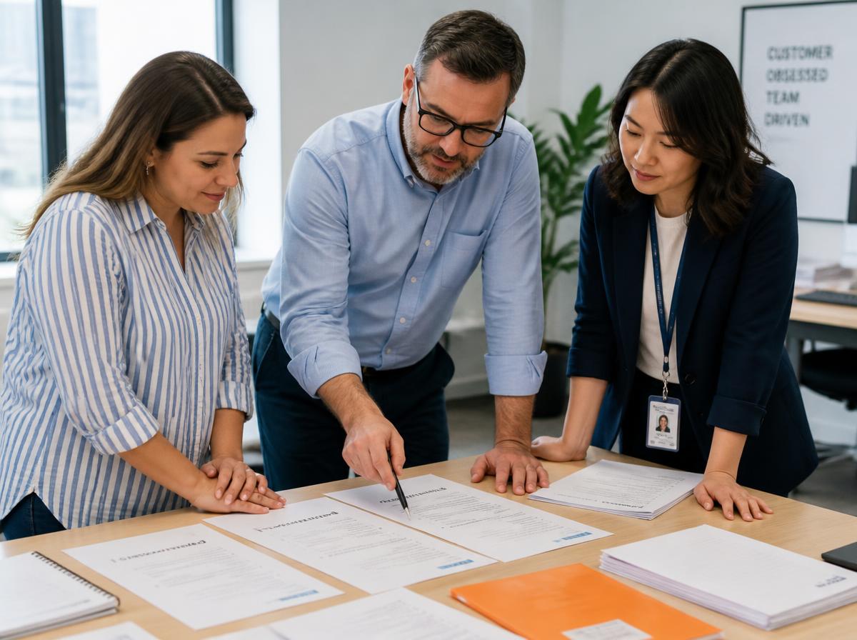 Two colleagues reviewing campaign feedback and customer notes together