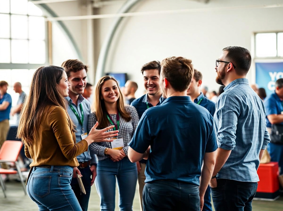 A field marketing team gathering for a candid pre-event coaching huddle